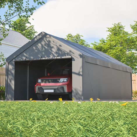 Abri pour voiture, camion et bateau (4 m x 7,6 m) – Garage robuste avec structure en acier galvanisé, bâche imperméable et résistante aux UV, fenêtre enroulable, panneaux latéraux amovibles, 8 pieds, 