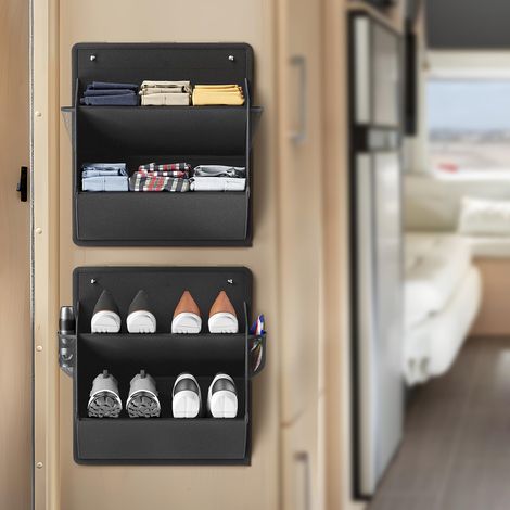 Rangements camping-car - 2 pcs, Rangements avec ruban adhésif étagère suspendu porte, Organiseur mural poches profondes - Blanc (1/5)