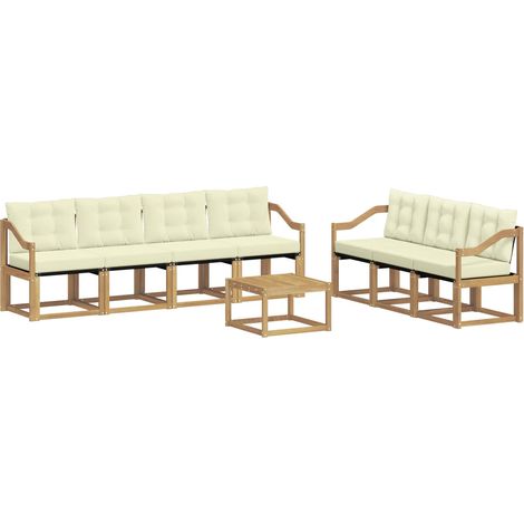Conjunto de sofás de exterior 8 uds. 7 plaza Blanco y Crema vidaXL (1/5)