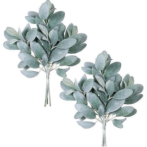 8 feuilles artificielles floquées d'oreilles d'agneau, branches d'oreilles d'agneau artificielles, tiges vertes pour vase, bouquet et couronne (1/5)