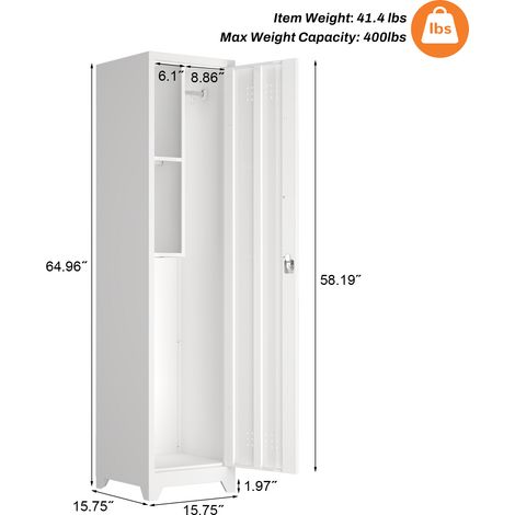 Armoire de rangement métallique fine avec porte verrouillable, étagères et tringle, 165 cm, organisateur utilitaire pour cuisine, garde-manger, bureau, atelier et garage (1/5)