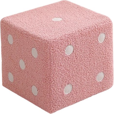Pouf repose-pieds ottoman à motif de dés cubiques, confortable, en laine d'agneau, rose, pour canapé, salon ou chambre à coucher. (1/4)