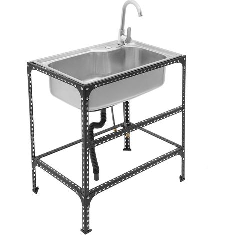 Fregadero de Acero Inoxidable con Grifo, Fregadero Independiente, Fregadero de Cocina para Restaurante, Cocina, Hogar, Hotel, Bar, Cafetería, Lavadero, Jardín, 71 x 46 x 76 cm