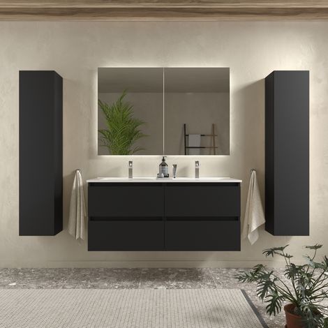 Mueble de baño Bequia 120 cm Negro Mate con Lavabo de porcelana (1/5)