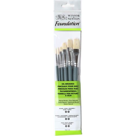 Pinceaux - WINSOR & NEWTON - Fondation Huile - Set de 6 - Rond et Plat - Qualité Étudiant (1/3)