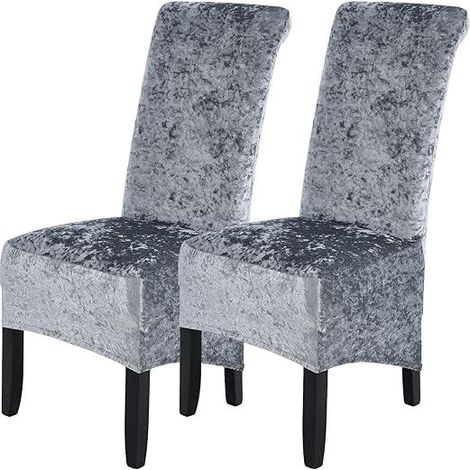 Housse de Chaise Gris Lot de 2, Stretch Velours Élastique, Protège-siège Amovible Lavable, Idéal Chaise de Réception Mariage Restaurant Fête (1/5)
