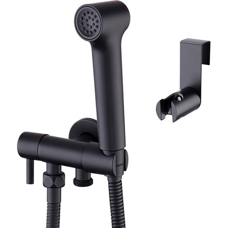 Faustina Bidet Hand Shower Set Personal Hygiene for Toilet, Toilet, Bathroom, Hat Tap with Adjustable Spray Gun for Bidet, Wall Mounted, Brass Black (1/5)