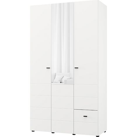 Guardaroba 3 Ante Serram, Armadio Camera da Letto Appendiabiti, un Cassetto, 4 Ripiani, 117x52 cm Bianco Opaco