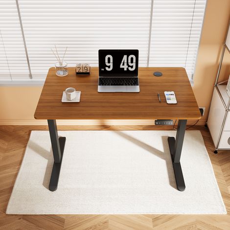 SONNI Bureau Assis debout 60 x 120 cm Avec Fonction mémoire, structure d'installation rapide.Bureau Réglable en Hauteur 70-115cm Noyer (1/5)