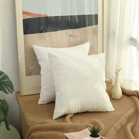 Lot de 2 housses de coussin en velours côtelé blanc, 40x40 cm, super doux, avec fermeture éclair cachée, pour canapé, salon. (1/4)