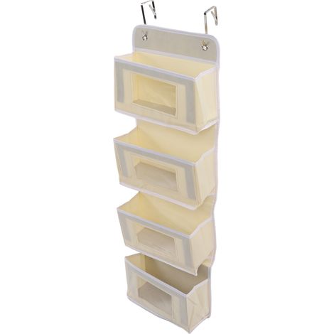 Organisateur mural suspendu avec crochets, à suspendre à la porte, pour garde-manger, chambre d'enfant, cuisine, placard, dortoir, beige, 4 poches (1/5)