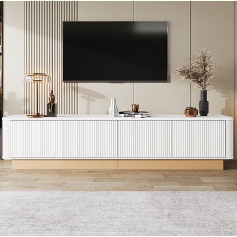 Mueble TV 200 x 40 x 47,5 cm de MDF blanco con almacenaje para salón moderno FloraGrace (1/5)