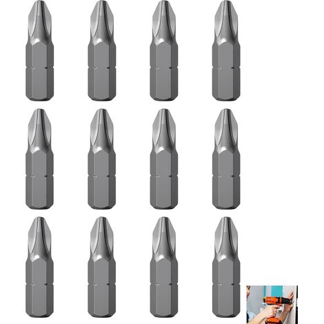 Set of 12 PH2 x 25 mm High Strength S2 Steel Phillips Screwdriver Bits Compatible with Electric Drills and Screwdrivers,Ideal for DIY Assembly,Furniture Repairs (1/5)