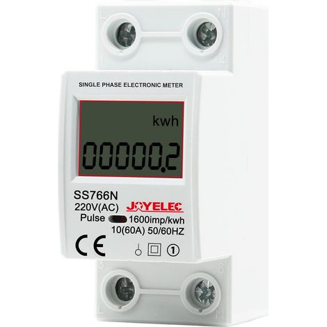 Compteur Électrique Monophasé, Compteur Electrique Consommation avec Écran LCD sur rail DIN,10(60) A 230V 50/60Hz affiche uniquement les kWh,pas de rétroéclairage (1/5)