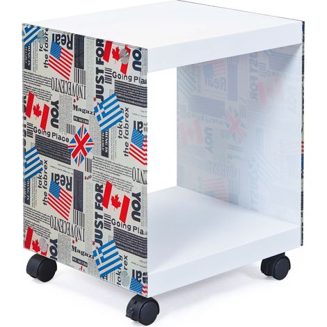 Table d'appoint avec roulettes 38x33,5x46 cm décor Londres