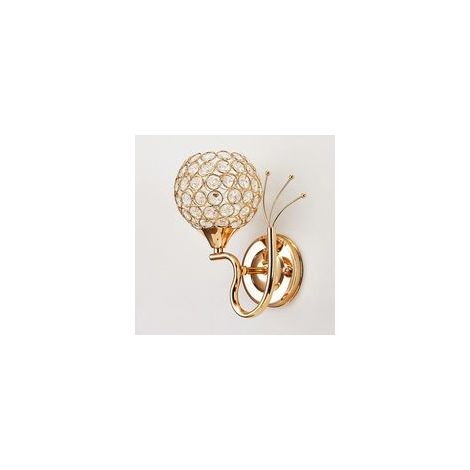 Aplique de pared de estilo moderno, aplique de cristal para dormitorio, salón o pasillo, casquillo E27 dorado, decoración de lujo (derecha) - Crezuo