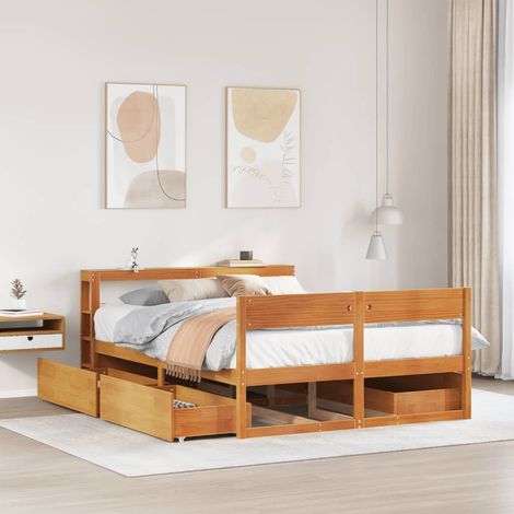 Bed Frame without Mattress Wax Brown 140x200 cm Solid Wood Pine vidaXL (1/5)
