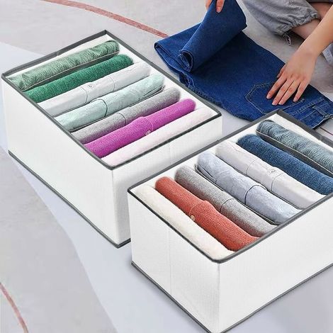 Tigrezy 2 pezzi scatola portaoggetti per jeans, pantaloni, camicie, vestiti, grande organizer per cassetti dell'armadio con pannello in PP, lavabile e pieghevole, scatola divisoria per cassetti, 36x26 (1/5)