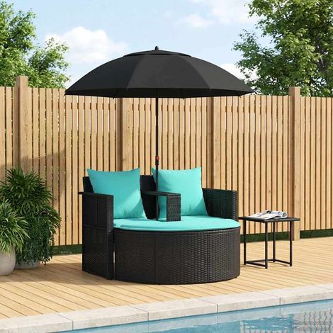 vidaXL Canapé de jardin avec coussin 8 pcs Noir et turquoise polyrotin (1/5)