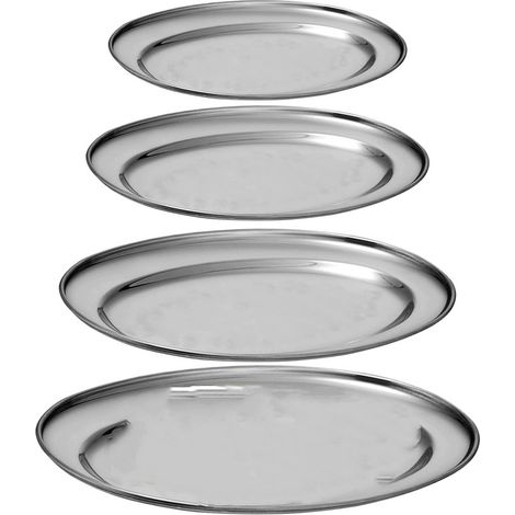 Lot De 4 Plateau De Service, Plateaux Ovales En Acier Inoxydable, Plateaux De Service Ovale Plat Inox Bol Décoratif Pour Présenter Des Fruits, Des Légumes, Des Bonbons (Argenté) (1/5)