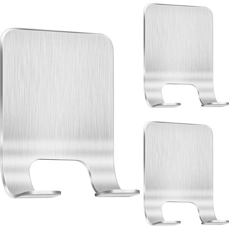 Confezione da 3 porta rasoio da doccia in argento, senza foratura, in acciaio inox, resistente, autoadesivo, adatto per porta, parete, bagno, cucina (1/5)