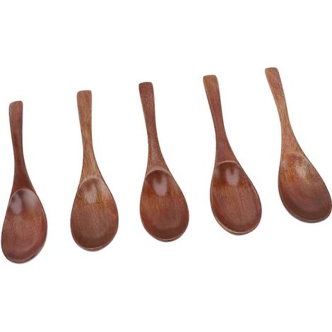 Lot de 5 cuillères à soupe en bois de style japonais faites à la main, de 15 cm de long, pour le café et le thé. (1/5)