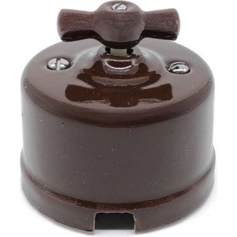 Interruptor Conmutador Vintage de Porcelana Marrón  Superficie y Estilo Retro
