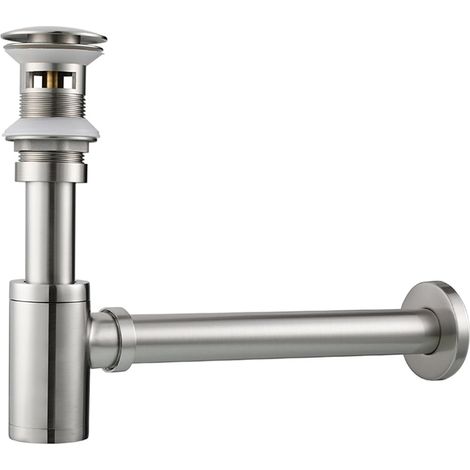 Sifón de acero inoxidable para fregadero con tapón - Sifón universal - Desagüe emergente (kit cepillado con rebosadero) (1/5)