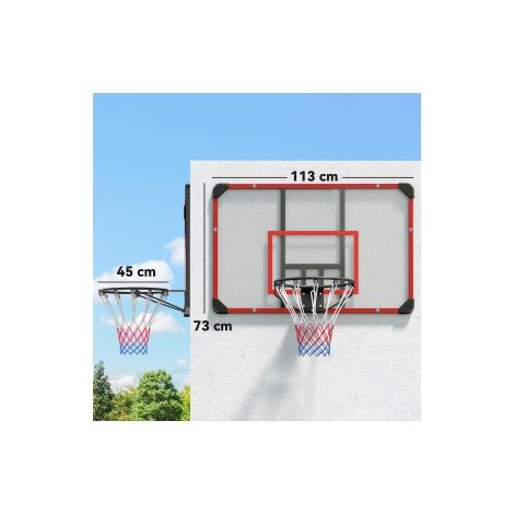 Panier de basket mural rouge en acier 113 x 61 x 73 cm avec panneau et filet pour jardin, cour et extérieur (1/5)