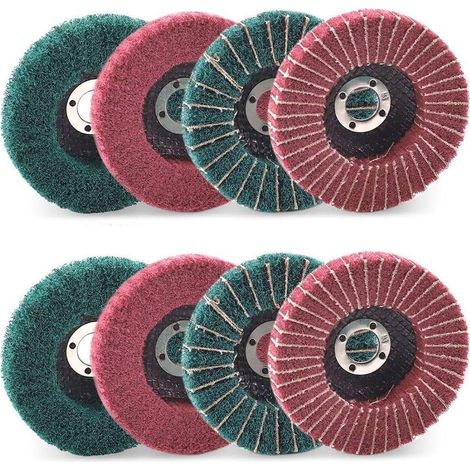 Set of 8 red and green 10.2 cm nylon fiber flap discs for angle grinder (1/5)