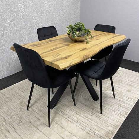Wooden Brown Dining Table with 4 Black Velvet Chairs, Stylish Dining Room Furniture (1/5)