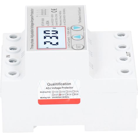 Protecteur de tension réglable triphasé LCD multifonctionnel à réarmement automatique STVP936 230 V 400 V CA (50 A) (1/5)