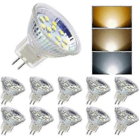 Filiyano-Lot de 10 ampoules MR11 3W/5W AC/DC 12V-24V LED à culot GU4 bipolaire - Blanc chaud parfait (1/4)
