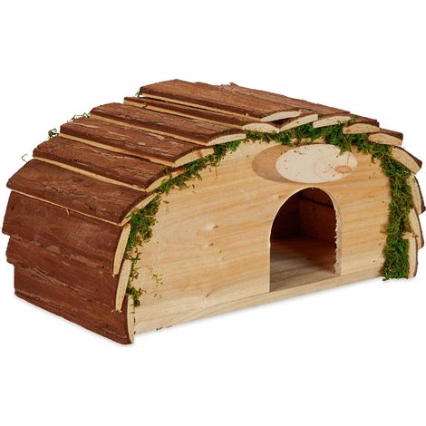 Relaxdays Igelhaus, Holz & Moos, Igelhotel mit Boden, Winterquartier für Igel, Garten, HxBxT: 18 x 34 x 17 cm, natur