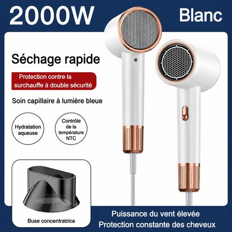 Sèche-cheveux haute vitesse professionnel 2400W blanc avec buse et support mural 240000 réf 1442 1 kg – Livraison gratuite