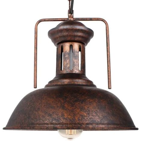 Lustre Suspension Vintage en Métal Lampe Luminaire Industrielle avec Chaîne de Fer pour Salon Chambre Cafe Bar Rouillé (1/4)