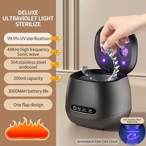 Nettoyeur à ultrasons (noir), désinfection UV, 3 modes de minuterie (1/5)