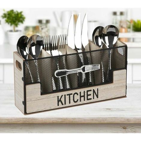 Porte-couverts en bois 4 compartiments rangement dcoratif pour ustensiles de cuisine idal pour couleurs multiples ABRI DE JARDIN (1/4)