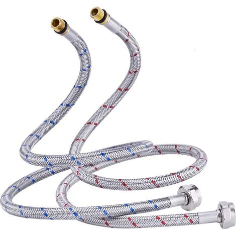 Tuyau Blindé Tuyaux de Raccordement G 3/8 DN6 de 70cm de longue pour Robinet D'eau, Filetage de Compression Tuyau d'eau flexible 2 Pièces (1 Paire) (1/5)