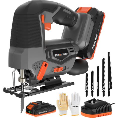 Fexrror Scie Sauteuse Sans Fil, Scies Sauteuses Électriques Avec Batteries 20V, 5 Lames De Scie Sauteuse, Coupes En Biseau 0°-45°, Action Orbitale 4 Positions, Pour Coupe Droite/Courbe/Cercle (1/5)