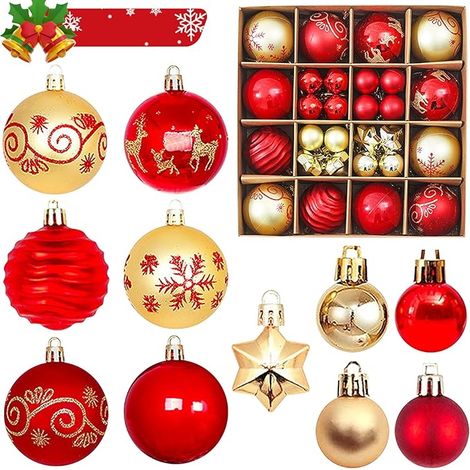 42-teiliger Weihnachtsbaumschmuck, bruchsichere Kunststoffkugeln für den Innenbereich