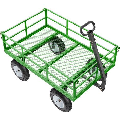 Chariot de jardin en acier 1200 lbs, remorque utilitaire 2-en-1, roues tout-terrain 13", côtés amovibles, poignée rotative 180°. (1/5)