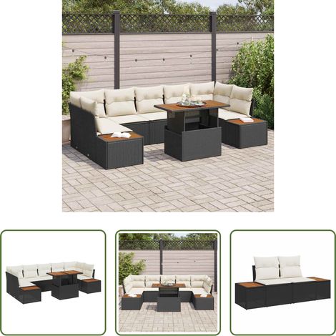 Garten Essgruppe - Garten Essgruppe mit Kissen 8 pcs Schwarz und Beige (1/5)