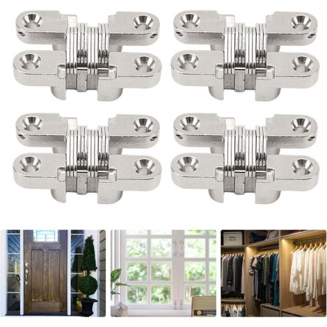 4 pièces Pliante Charnière cachée Croix charnières, Fermeture Charnière Invisible, Armoire Cintrées Charnières, Meubles Porte Coin Plié en Acier Installation Facile pour Porte Placard Meubles (1/5)