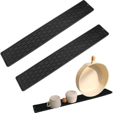 Narrow Dish Draining Mats, Silicone Drying Pads, Non-Slip Drainage Mat for Dishes, Bottles, Cups, Cutting Boards, Sponges, 55 x 8.8 x 0.8 cm, Black (1/5)