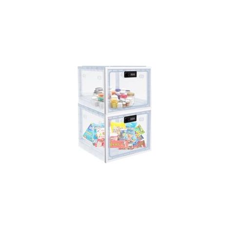 Abschließbare Medikamentenbox, 2-teiliges Set, transparente abschließbare Medikamentenbox, abschließbare Aufbewahrungsbox für Medikamente, Snacks und elektronische Geräte (Weiß) (1/5)