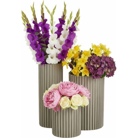 Set aus 3 modernen beigen RIBS-Vasen