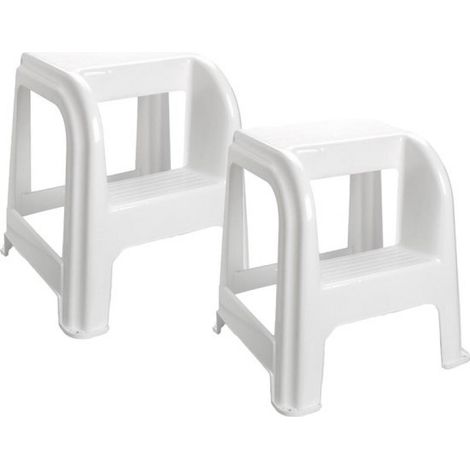Tabouret de cuisine/escabeau Forte Plastics - Lot de 2 - 2 marches - blanc - plastique - 43 x 43 x 46 cm (1/2)