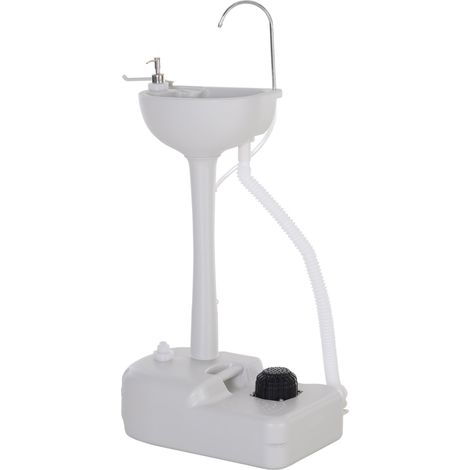 Lavabo Portatile da Campeggio 17L 51x33,5x103 cm con Ruote in HDPE  Grigio Chiaro