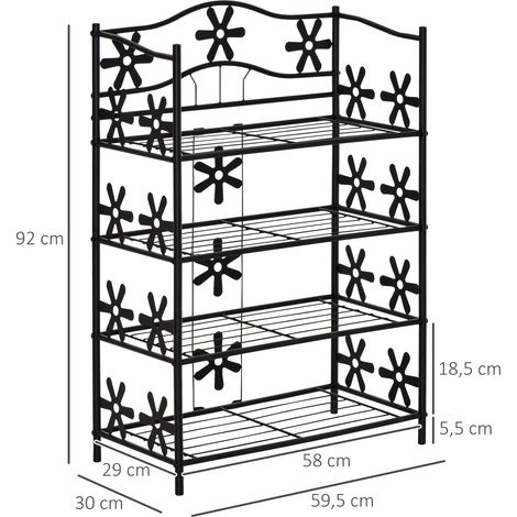 Meuble chaussures étroit, étagère végétale gain de place, présentoir plantes, rack autonome, 4 étages, acier, teinte noire, 59,5x30x92 cm (1/5)